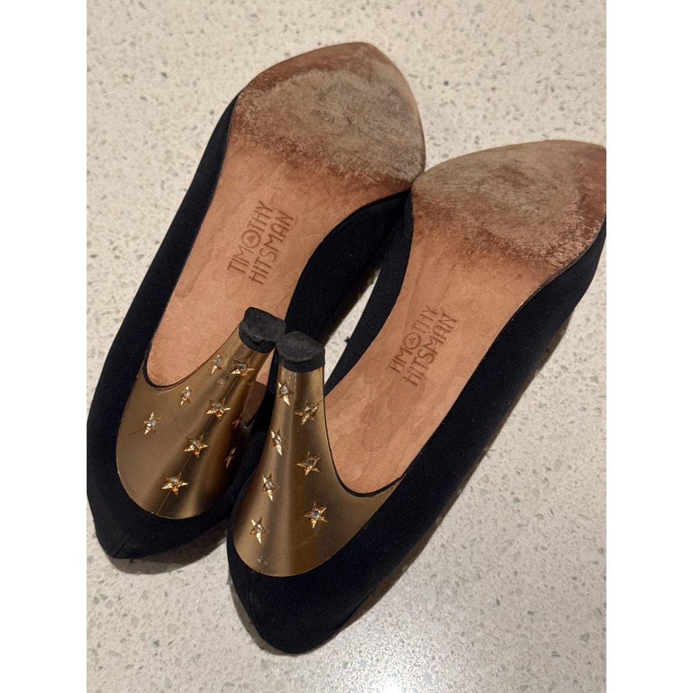 Timothy Hitsman Vintage Black Pumps Gold Star Studded Heels Size 6.5 24308 - Picture 7 of 7